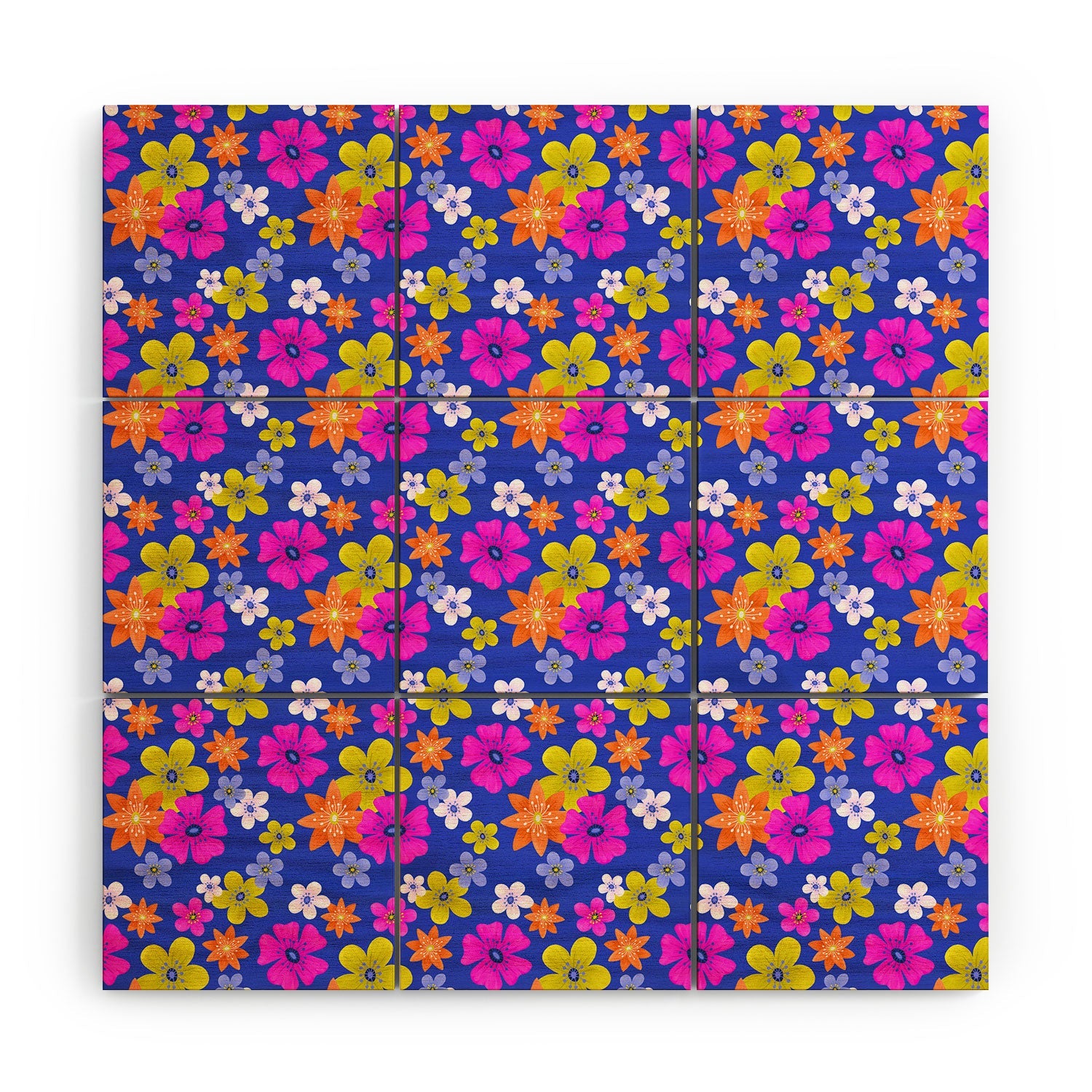 Seta Zakian Floral blue pattern Wood Wall Mural