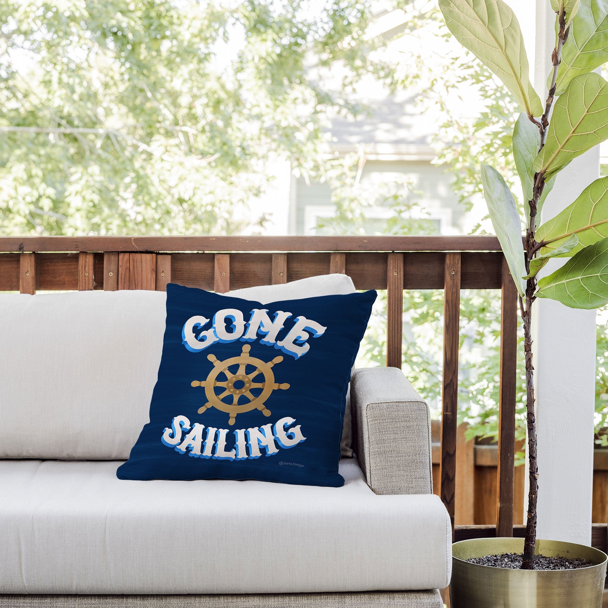 Seta Zakian Gone Sailing Outdoor Throw Pillow