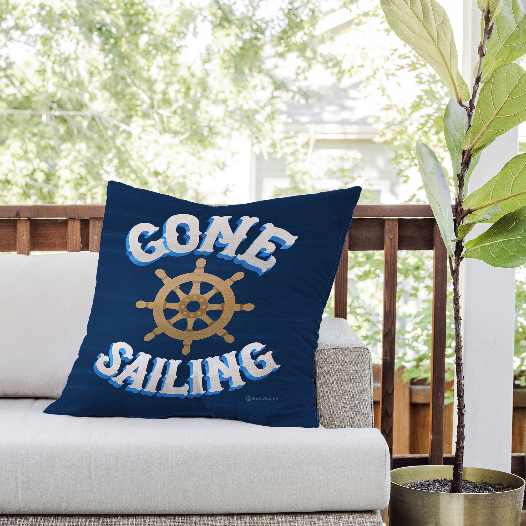 Seta Zakian Gone Sailing Outdoor Throw Pillow