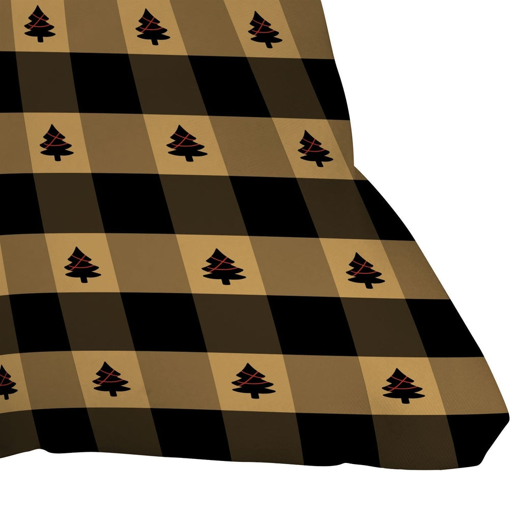 Design by Spark Black Gold Tree Tree Gingham Throw Pillow