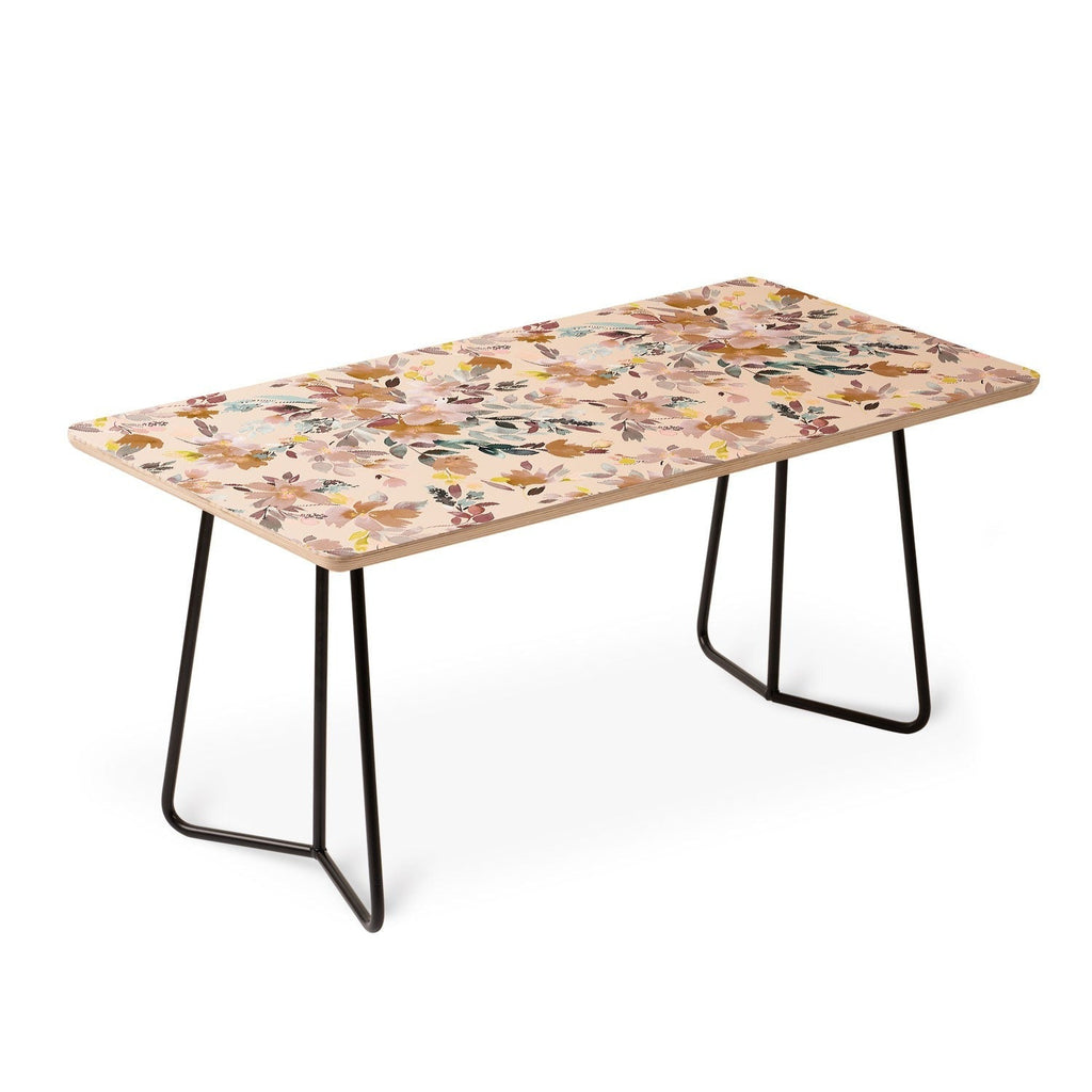 Ninola Design Botanic Retreat Floral Oleander Whimsical Soft Pink Coffee Table