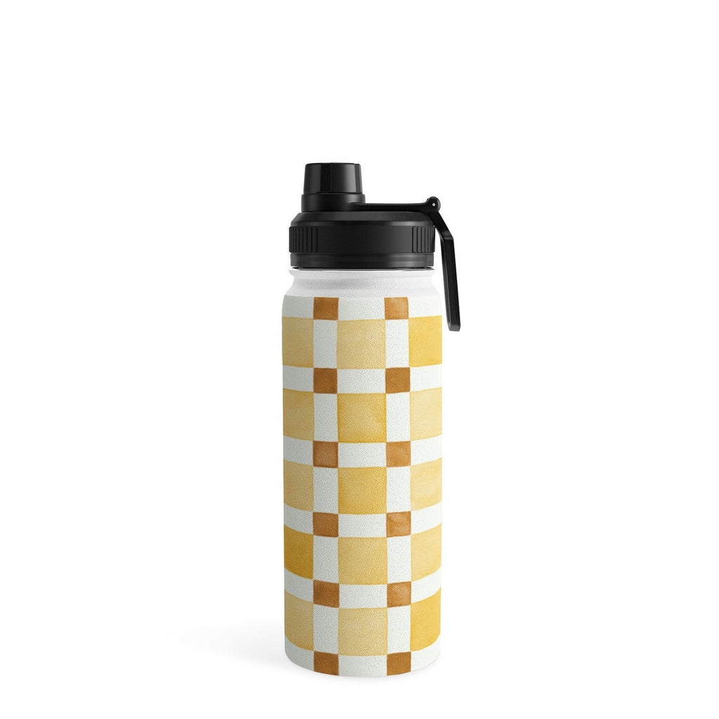 Ninola Design Everyday Artifact Checker Mosaic Tiles Geometry Yellow Water Bottle