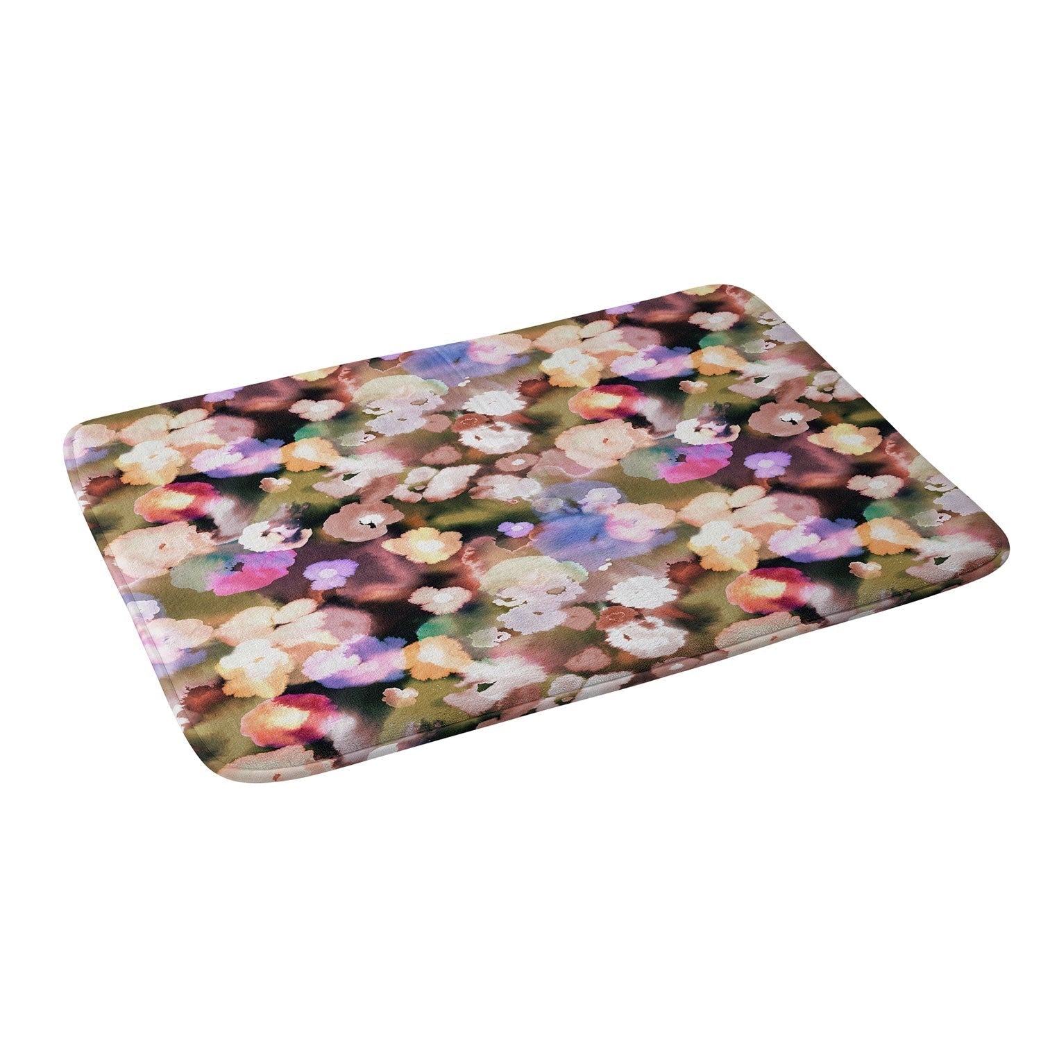 Ninola Design Botanic Retreat Ombre Abstract Watercolor Flowers Pink gold Memory Foam Bath Mat