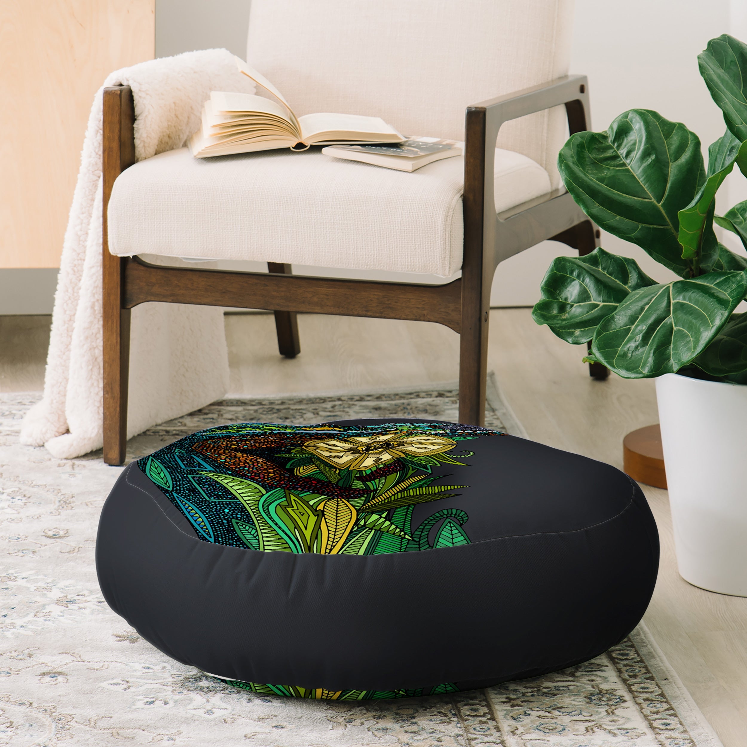 Sharon Turner Chameleon Pewter Floor Pillow Round