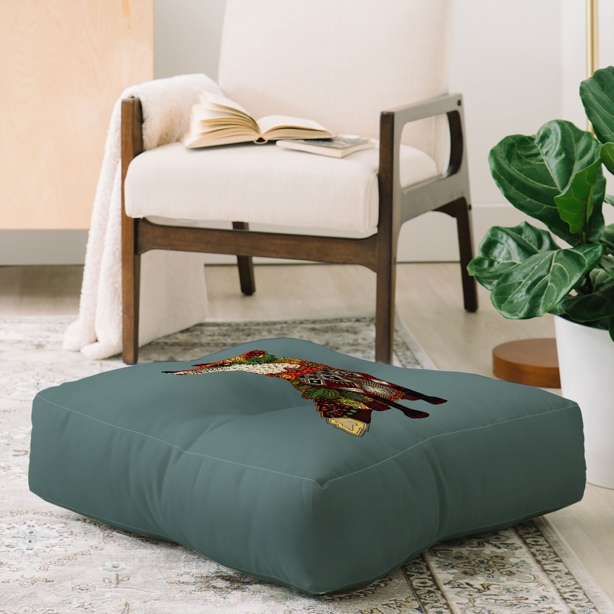 Sharon Turner fox love Floor Pillow Square