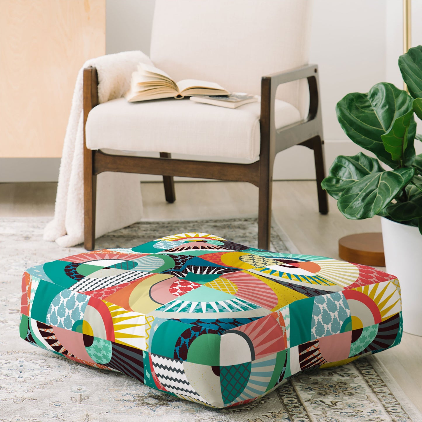 Sharon Turner llama geo squares Floor Pillow Square