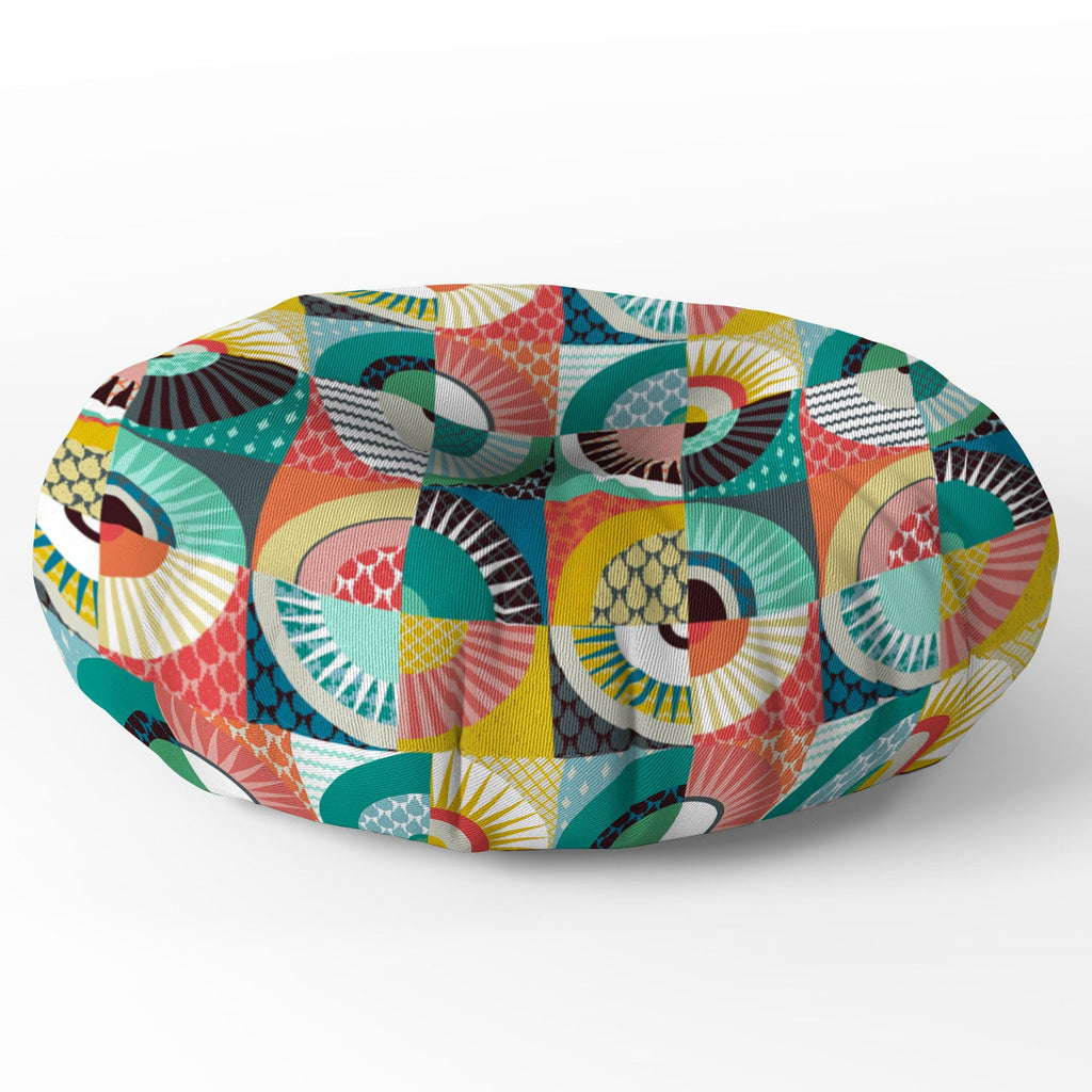 Sharon Turner llama geo squares Floor Pillow Round