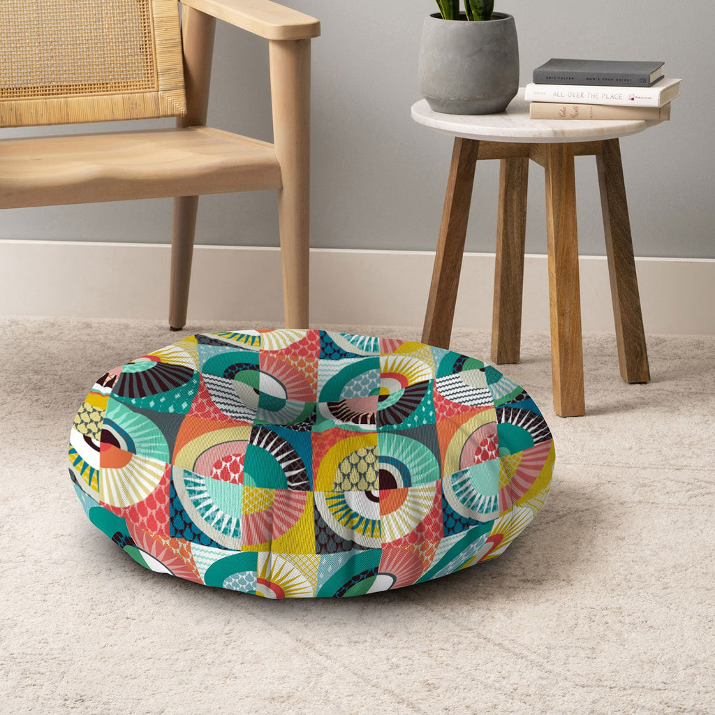 Sharon Turner llama geo squares Floor Pillow Round