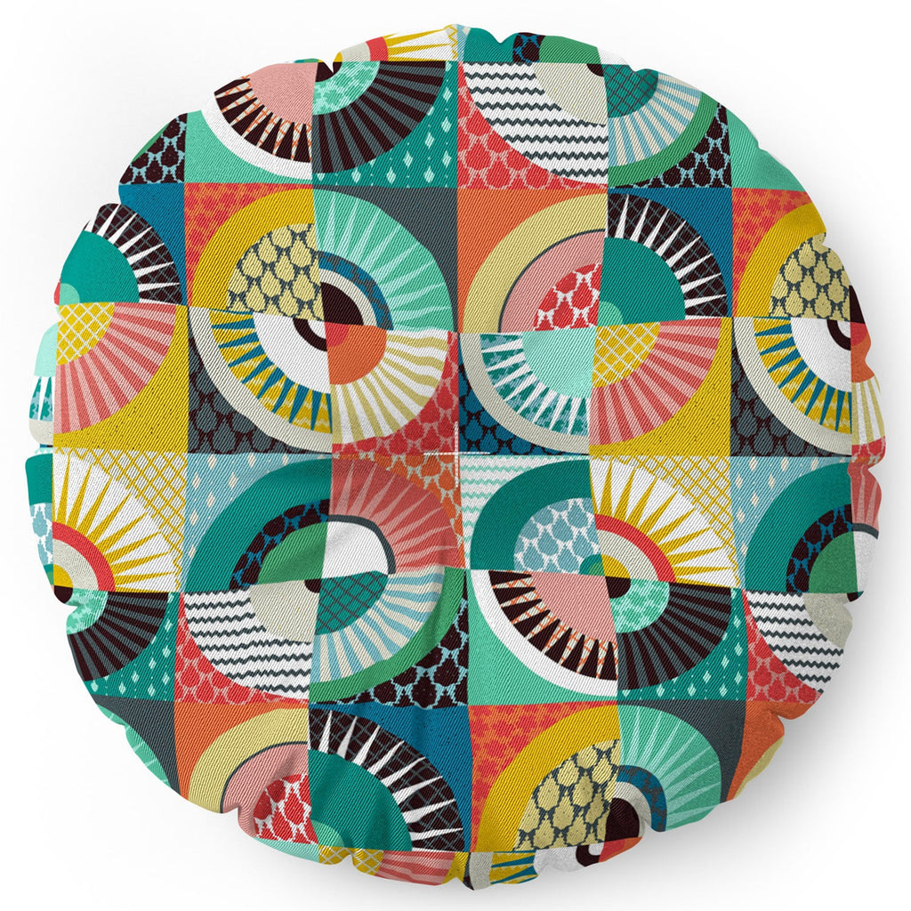 Sharon Turner llama geo squares Floor Pillow Round