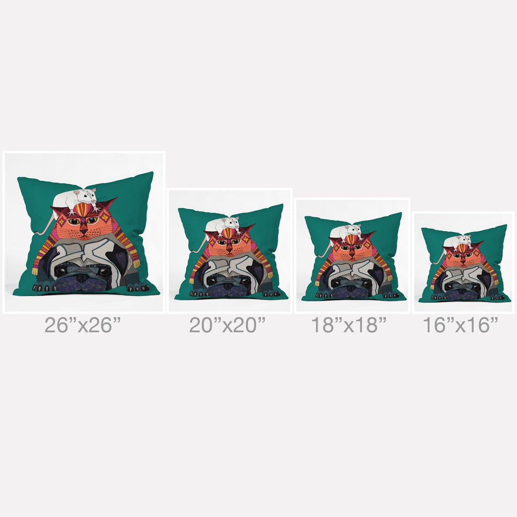 Sharon Turner mouse cat pug Throw Pillow