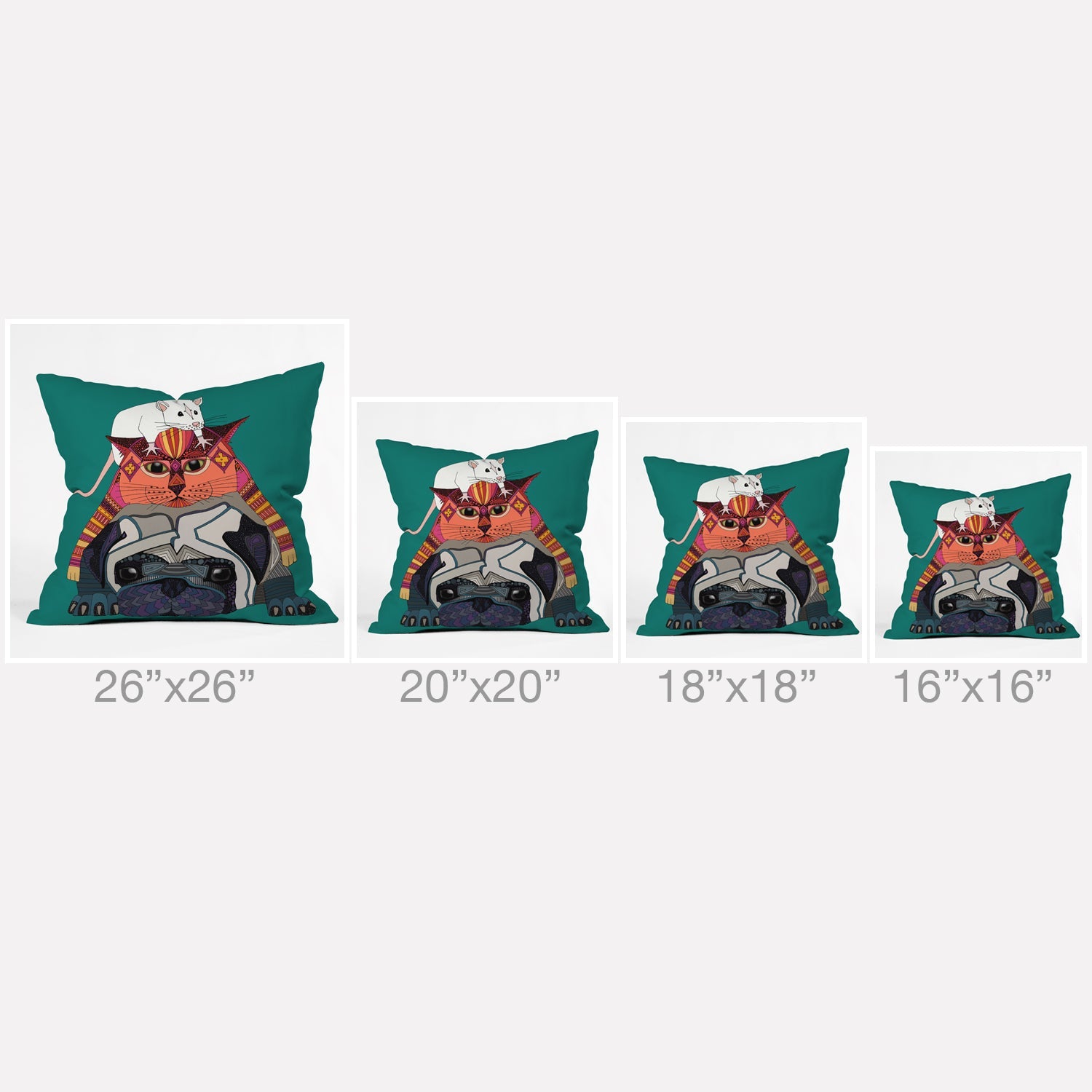 Sharon Turner mouse cat pug Throw Pillow