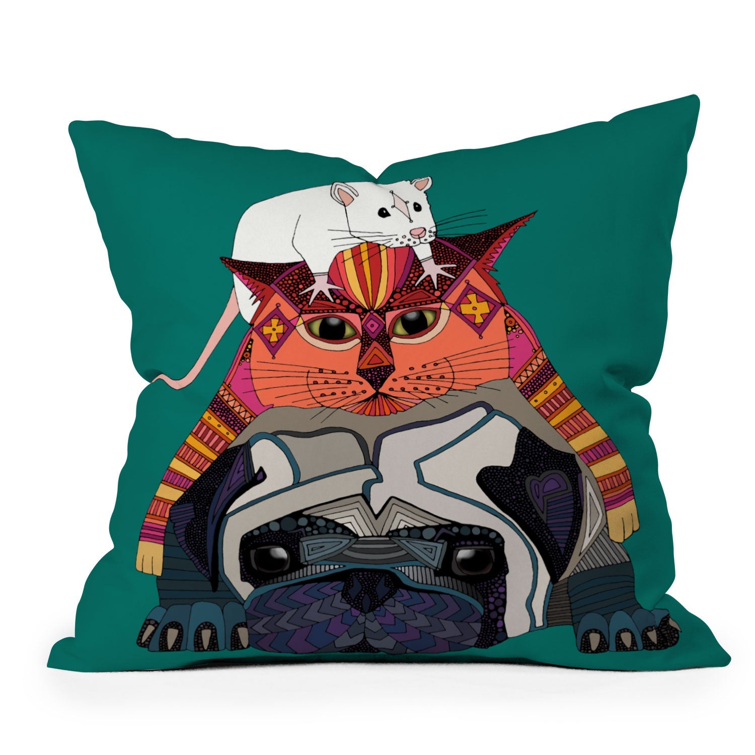 Sharon Turner mouse cat pug Throw Pillow