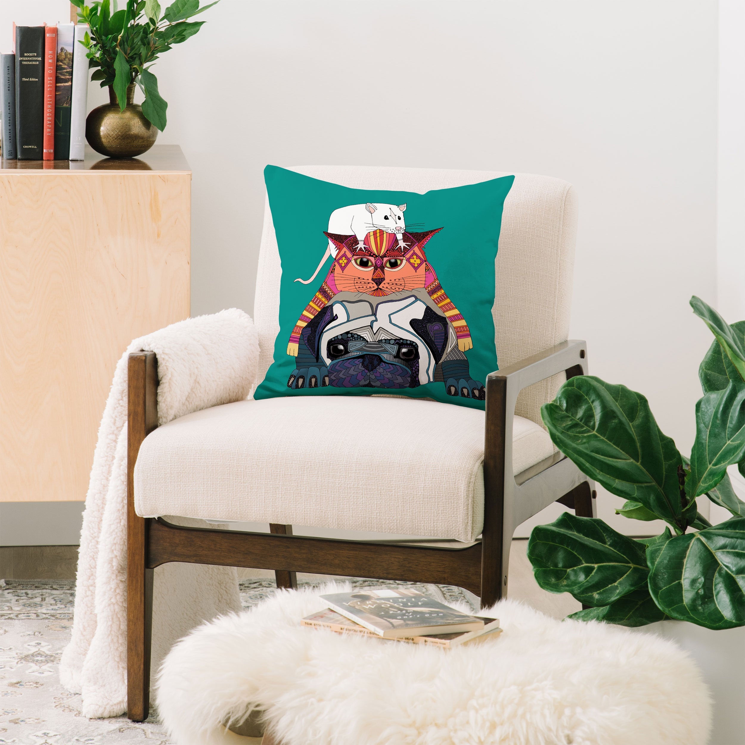 Sharon Turner mouse cat pug Throw Pillow
