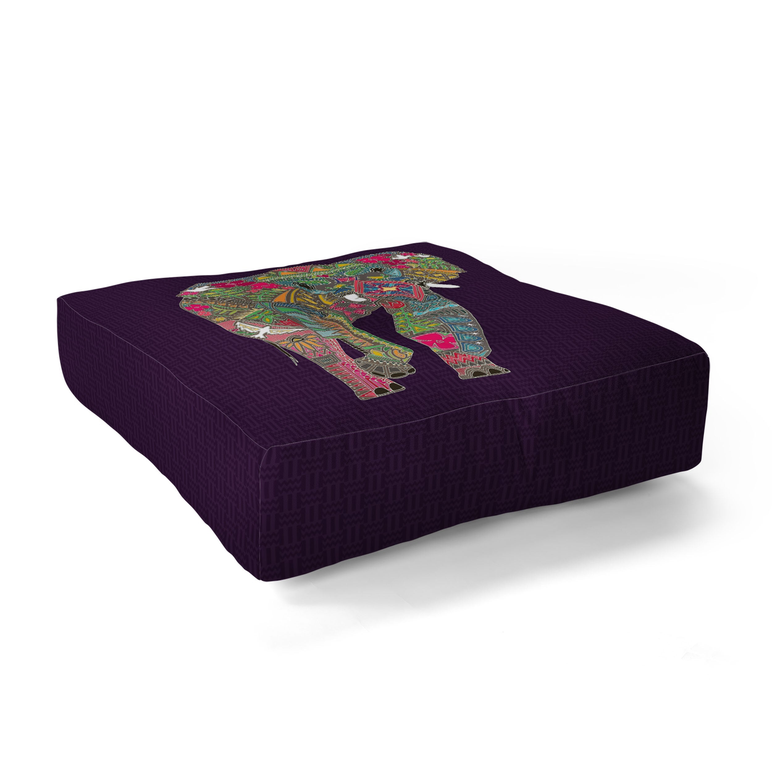 Sharon Turner Painted Elephant Purple Floor Pillow Square