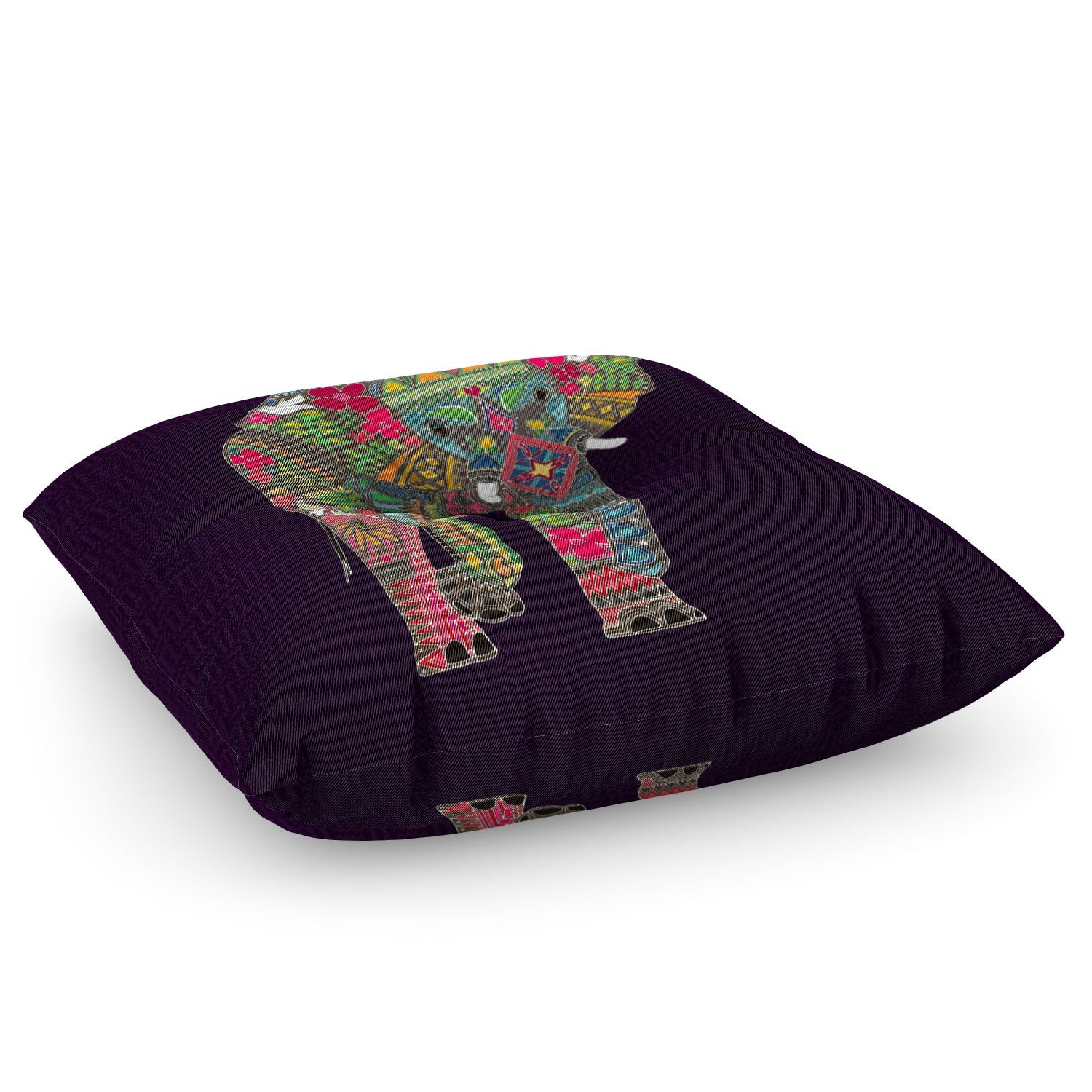 Sharon Turner Painted Elephant Purple Floor Pillow Square