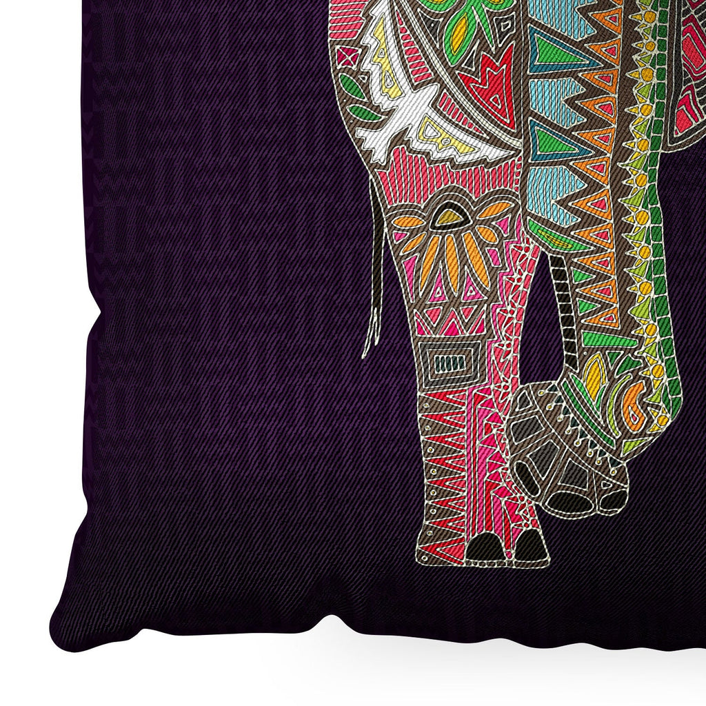 Sharon Turner Painted Elephant Purple Floor Pillow Square