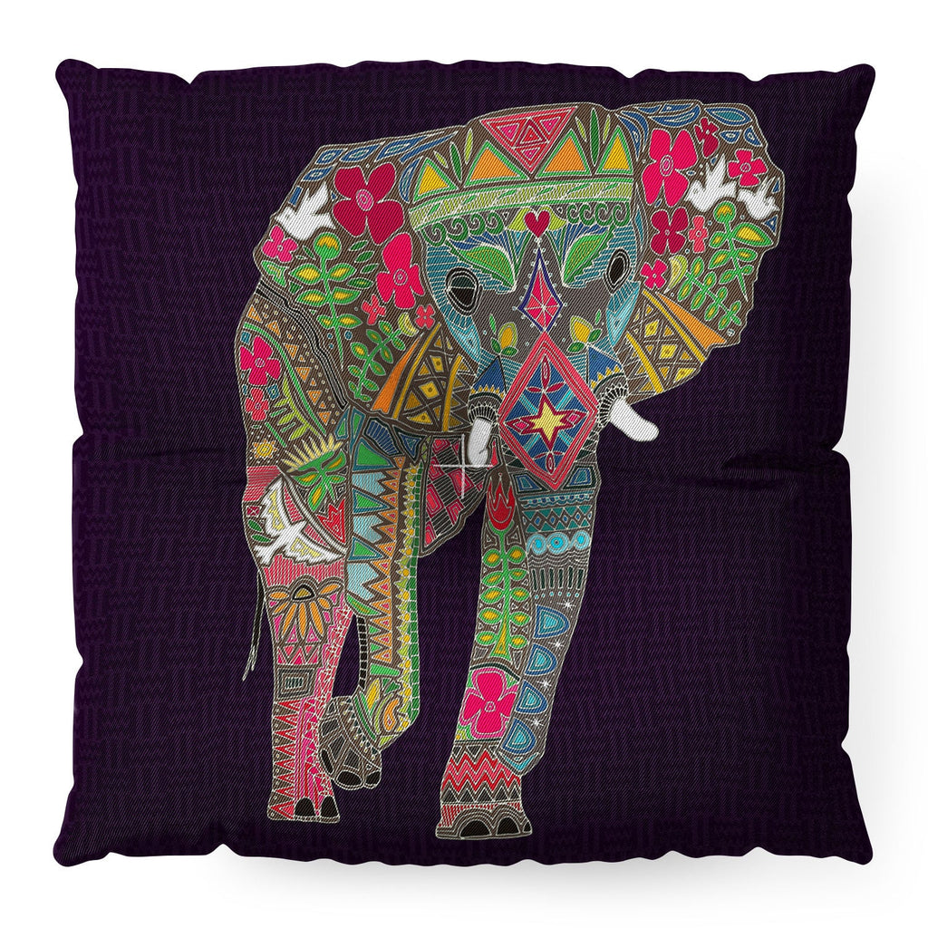 Sharon Turner Painted Elephant Purple Floor Pillow Square