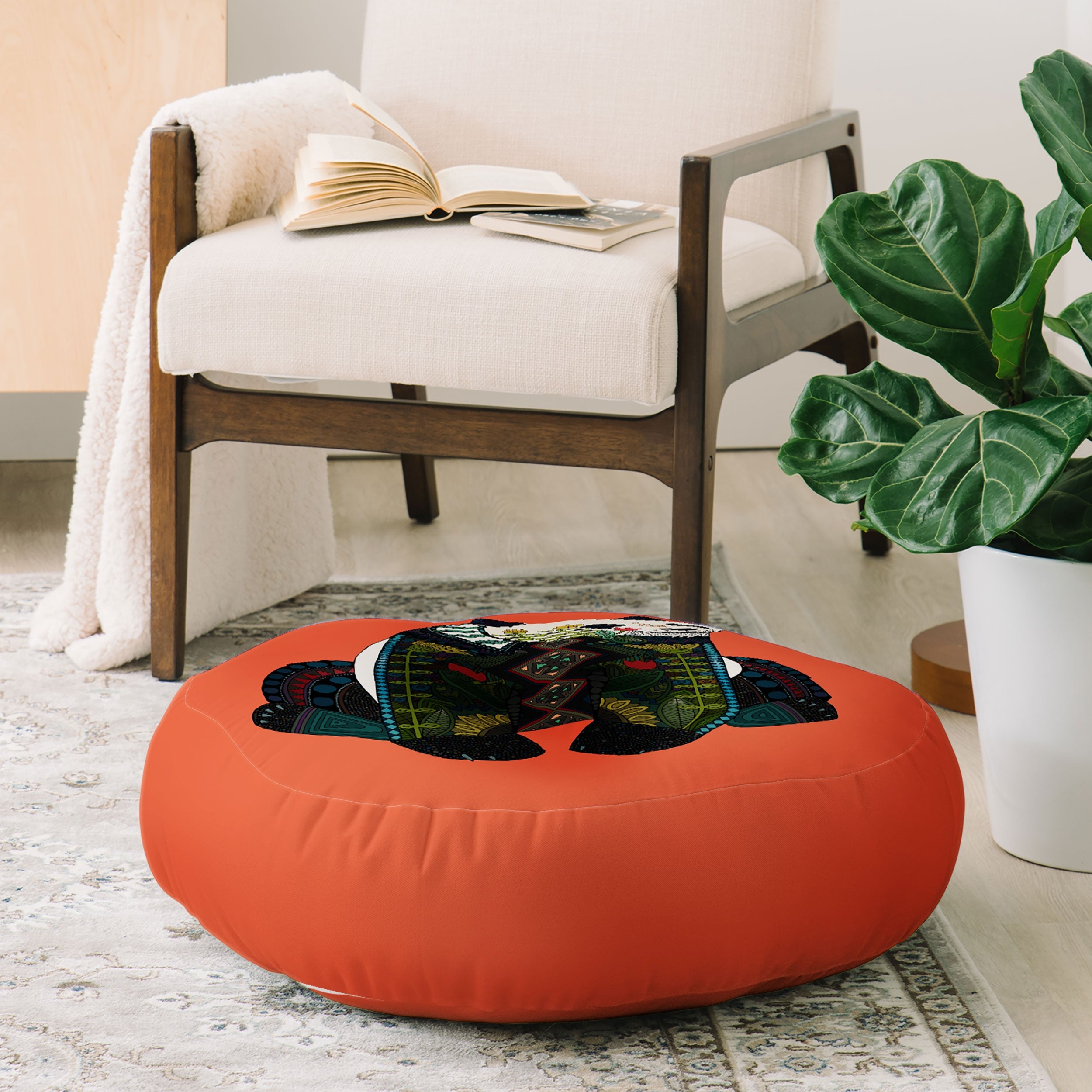 Sharon Turner panda Floor Pillow Round
