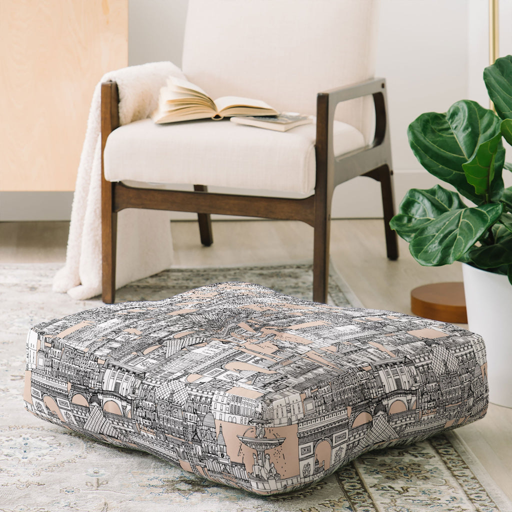Sharon Turner Paris toile sugar pink Floor Pillow Square