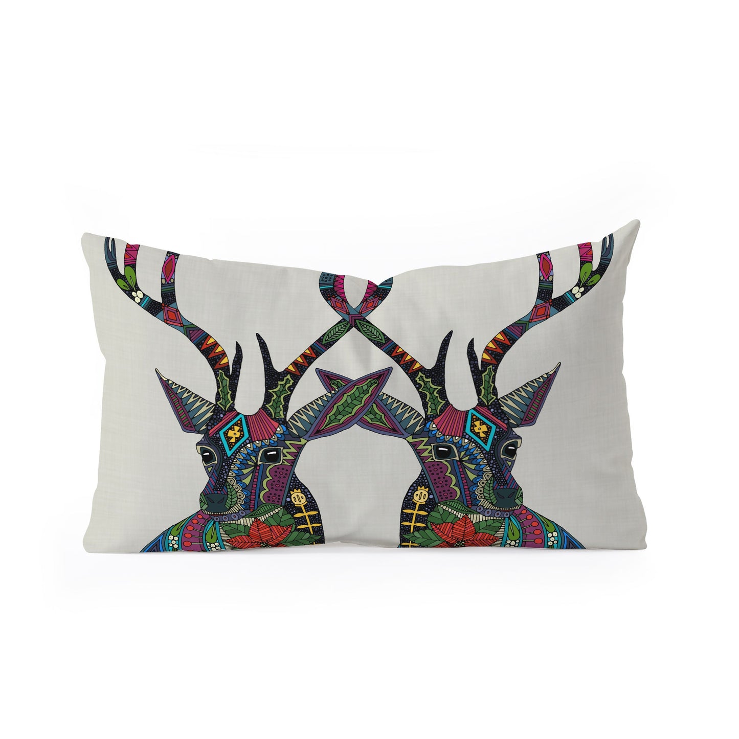 Sharon Turner Poinsettia Deer Oblong Throw Pillow