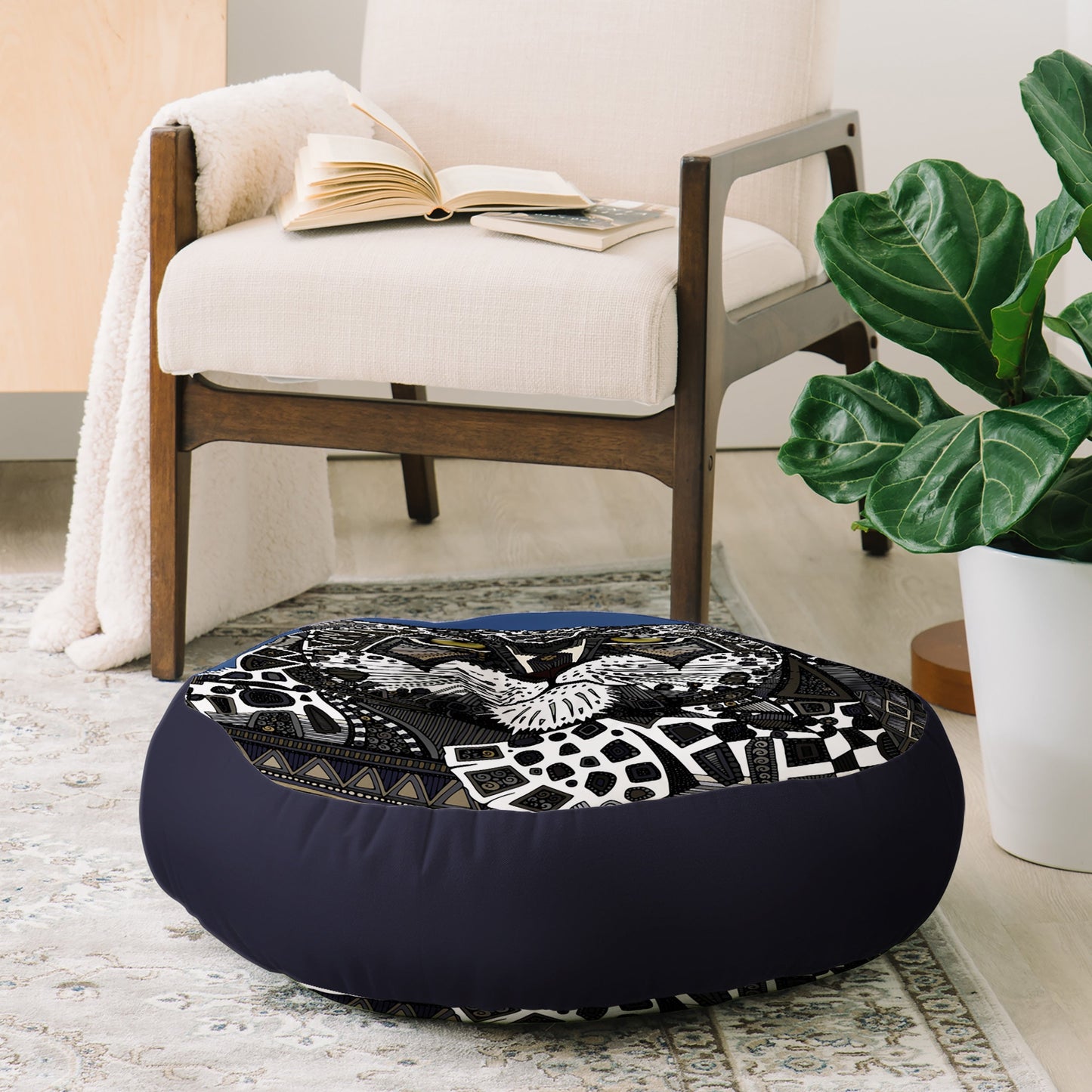 Sharon Turner snow leopard blue Floor Pillow Round