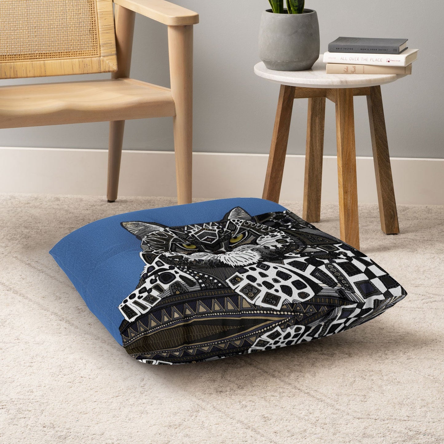 Sharon Turner snow leopard blue Floor Pillow Square