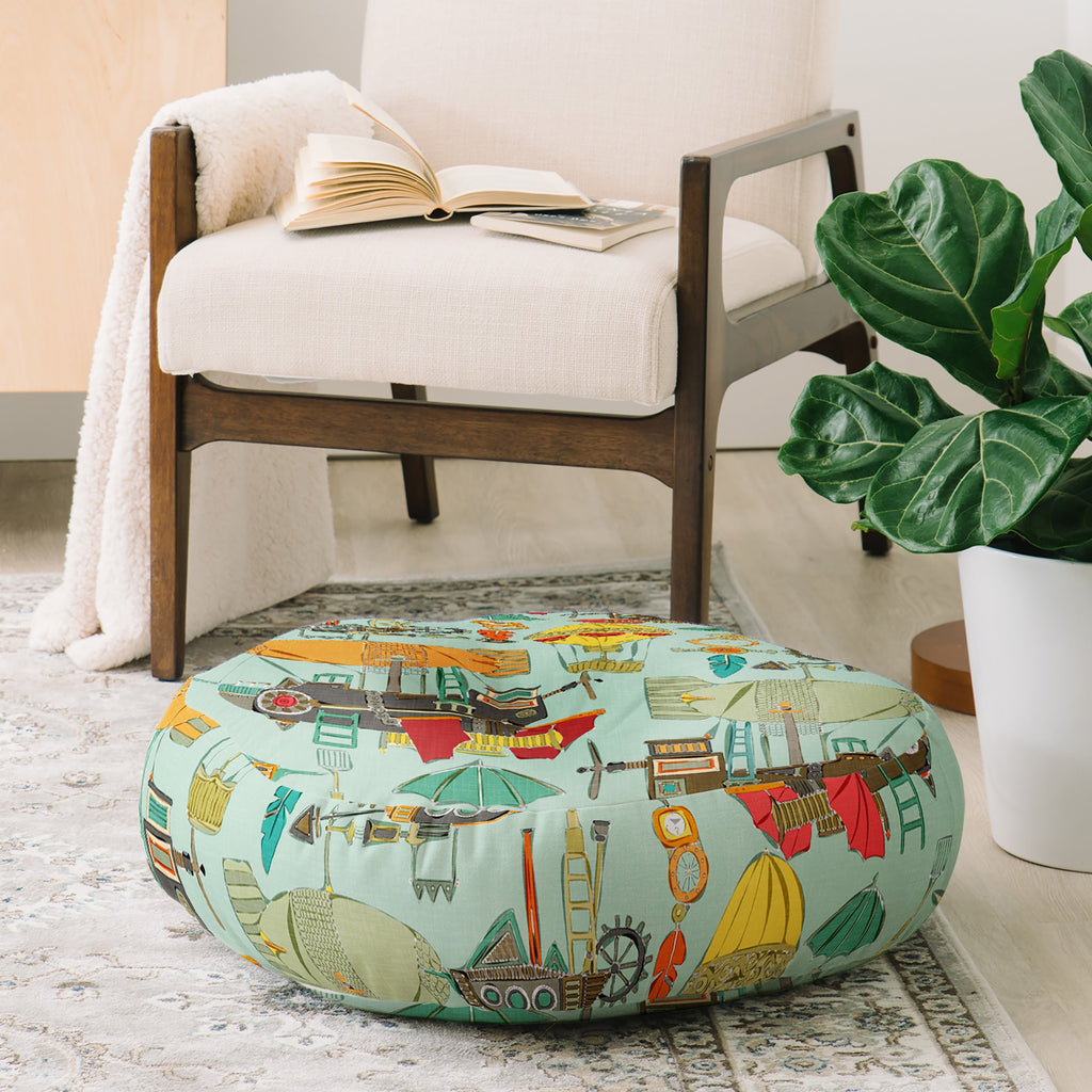 Sharon Turner steampunk sky Floor Pillow Round
