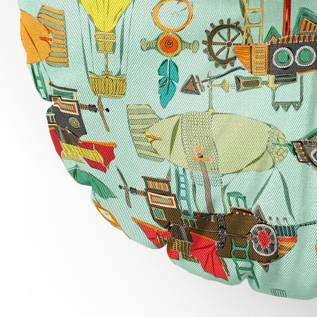 Sharon Turner steampunk sky Floor Pillow Round