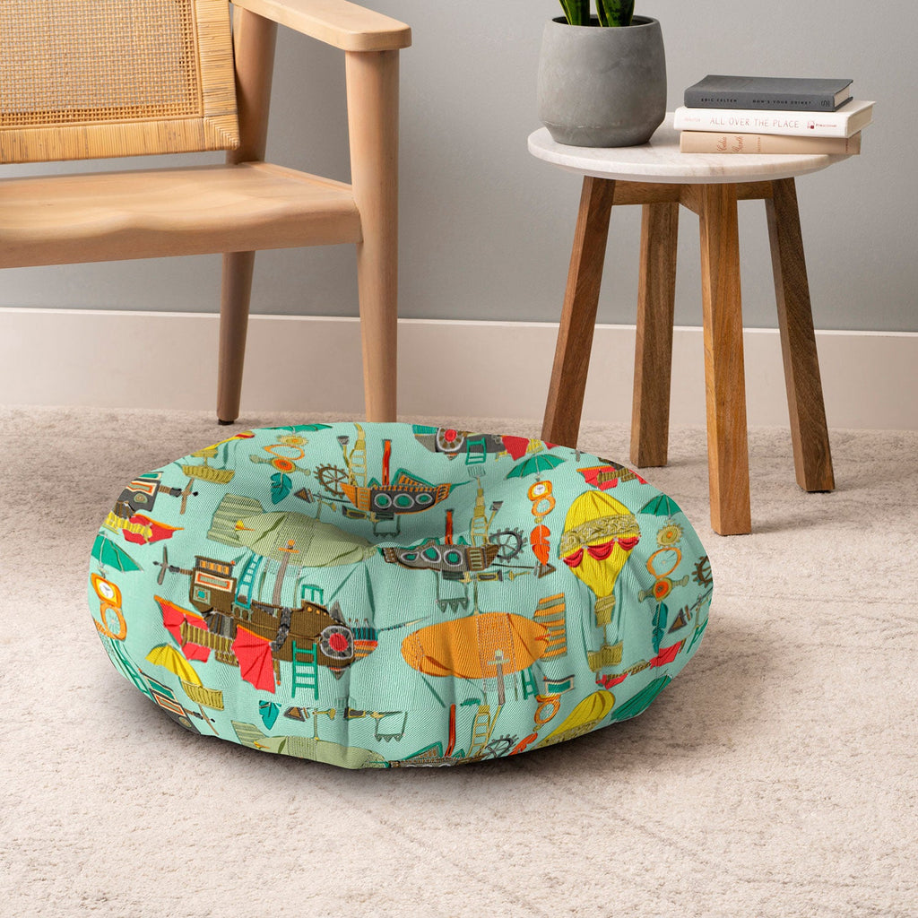 Sharon Turner steampunk sky Floor Pillow Round