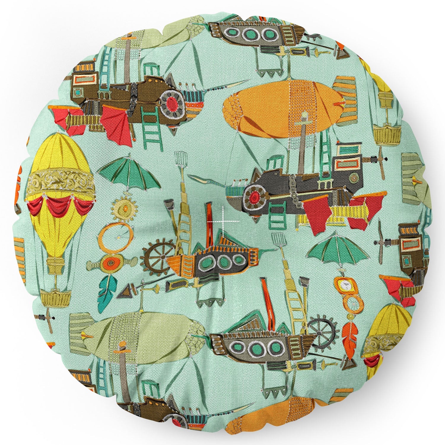 Sharon Turner steampunk sky Floor Pillow Round