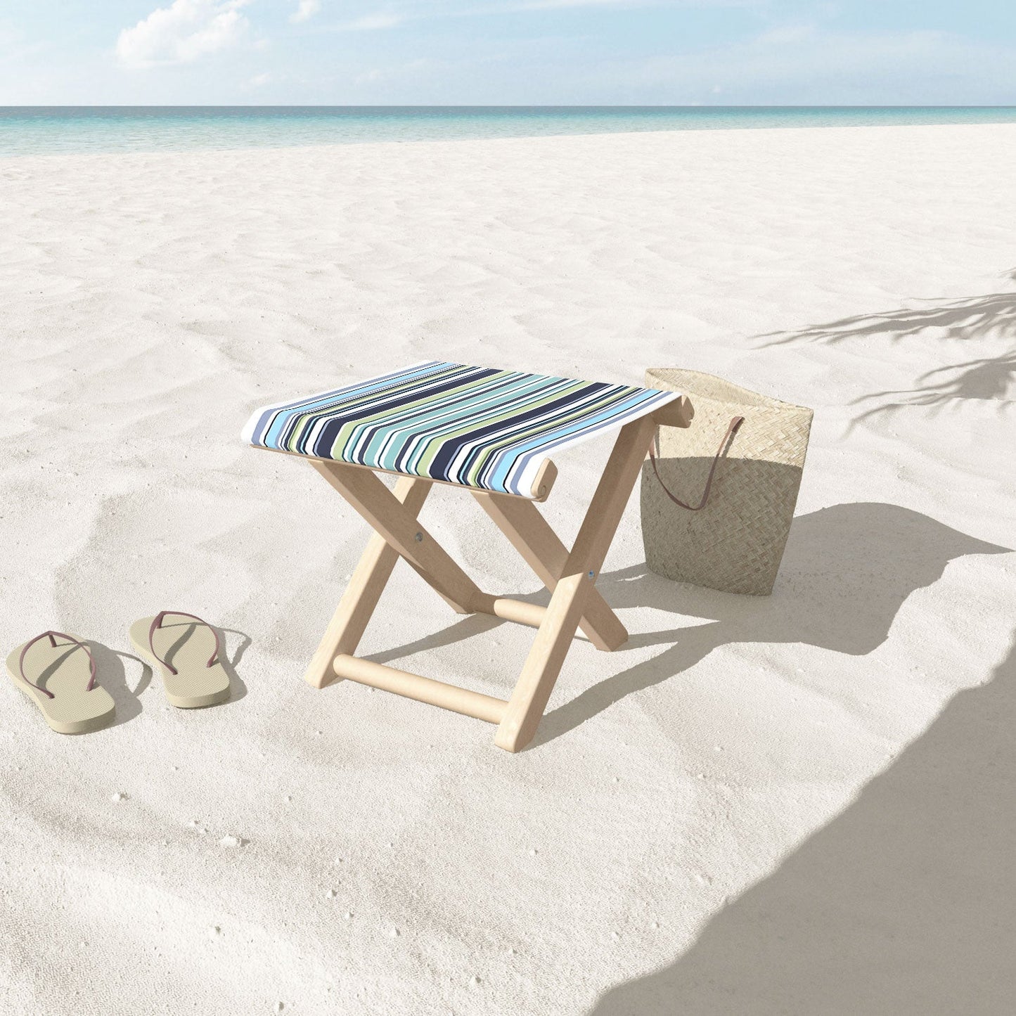 Sheila Wenzel-Ganny Lavender Mint Blue Stripes Folding Stool