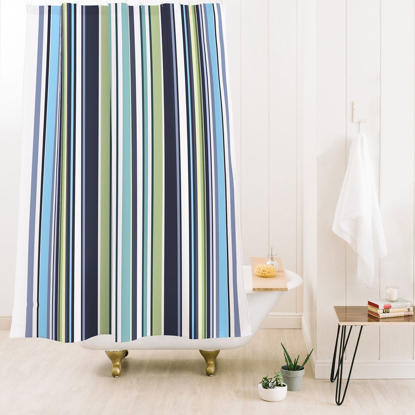 Sheila Wenzel-Ganny Lavender Mint Blue Stripes Shower Curtain