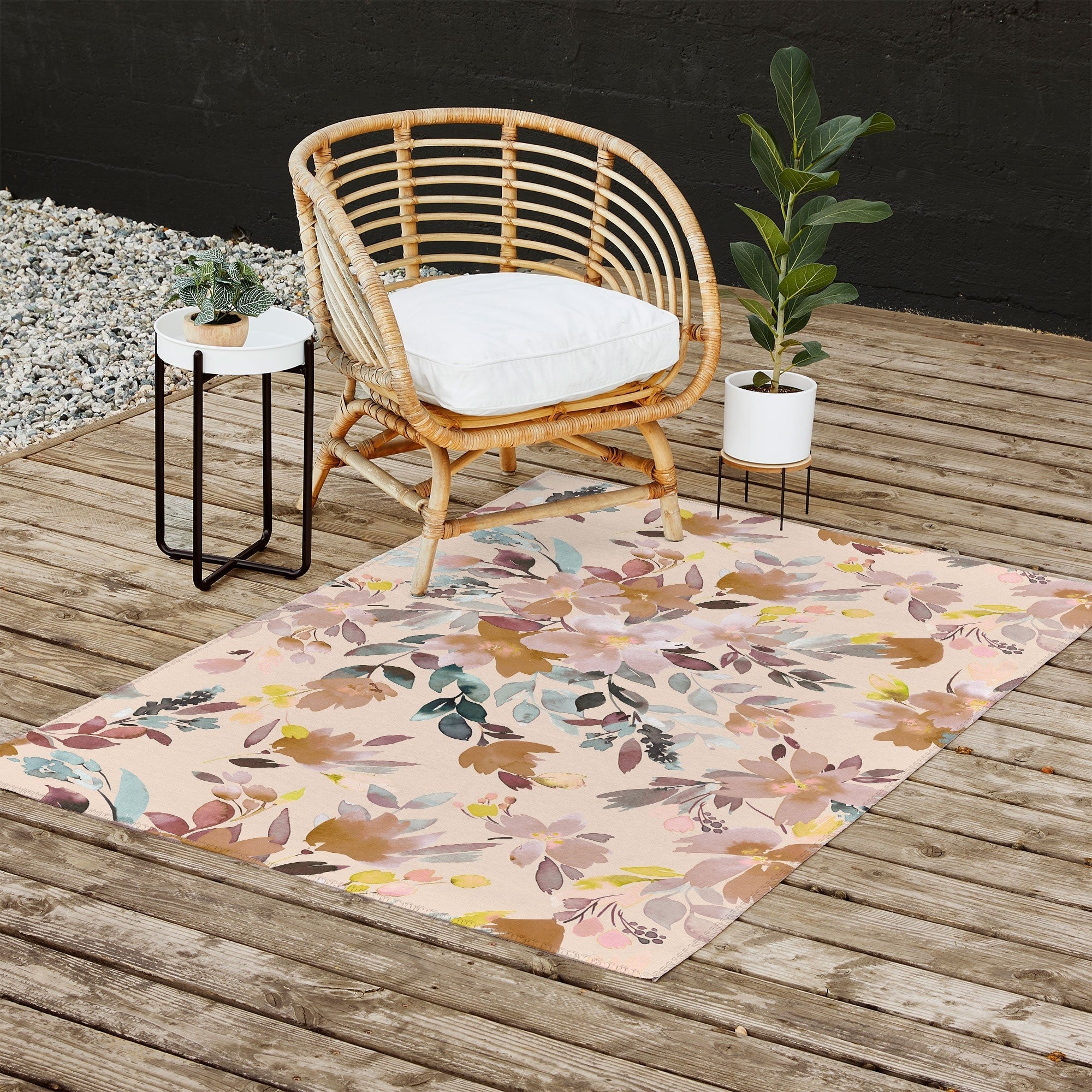 Ninola Design Botanic Retreat Floral Oleander Whimsical Soft Pink Outdoor Rug