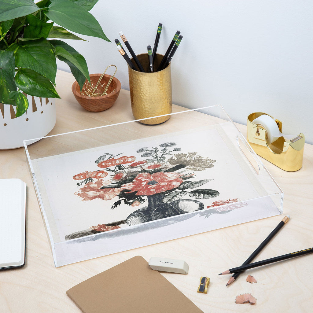 Shopability Five Prints of Flowers in Vase Acrylic Tray