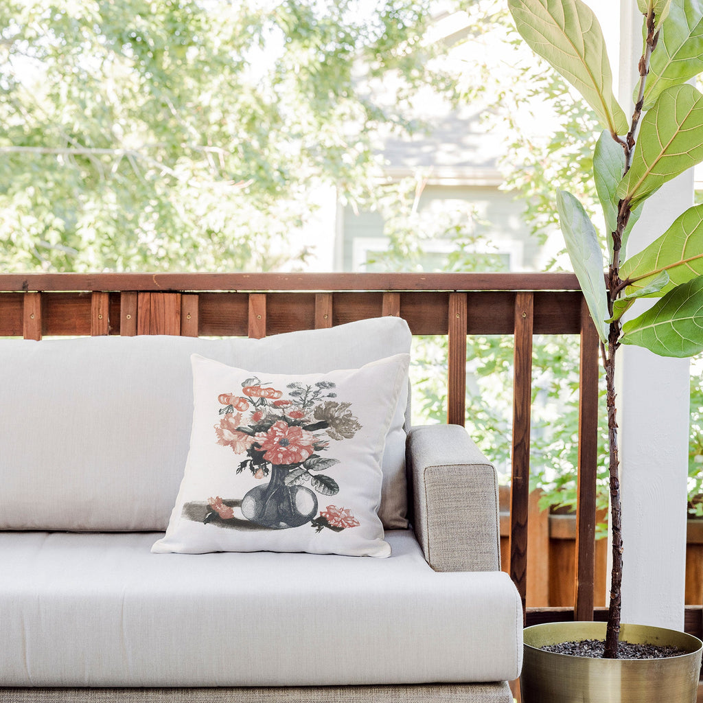 Shopability Five Prints of Flowers in Vase Outdoor Throw Pillow