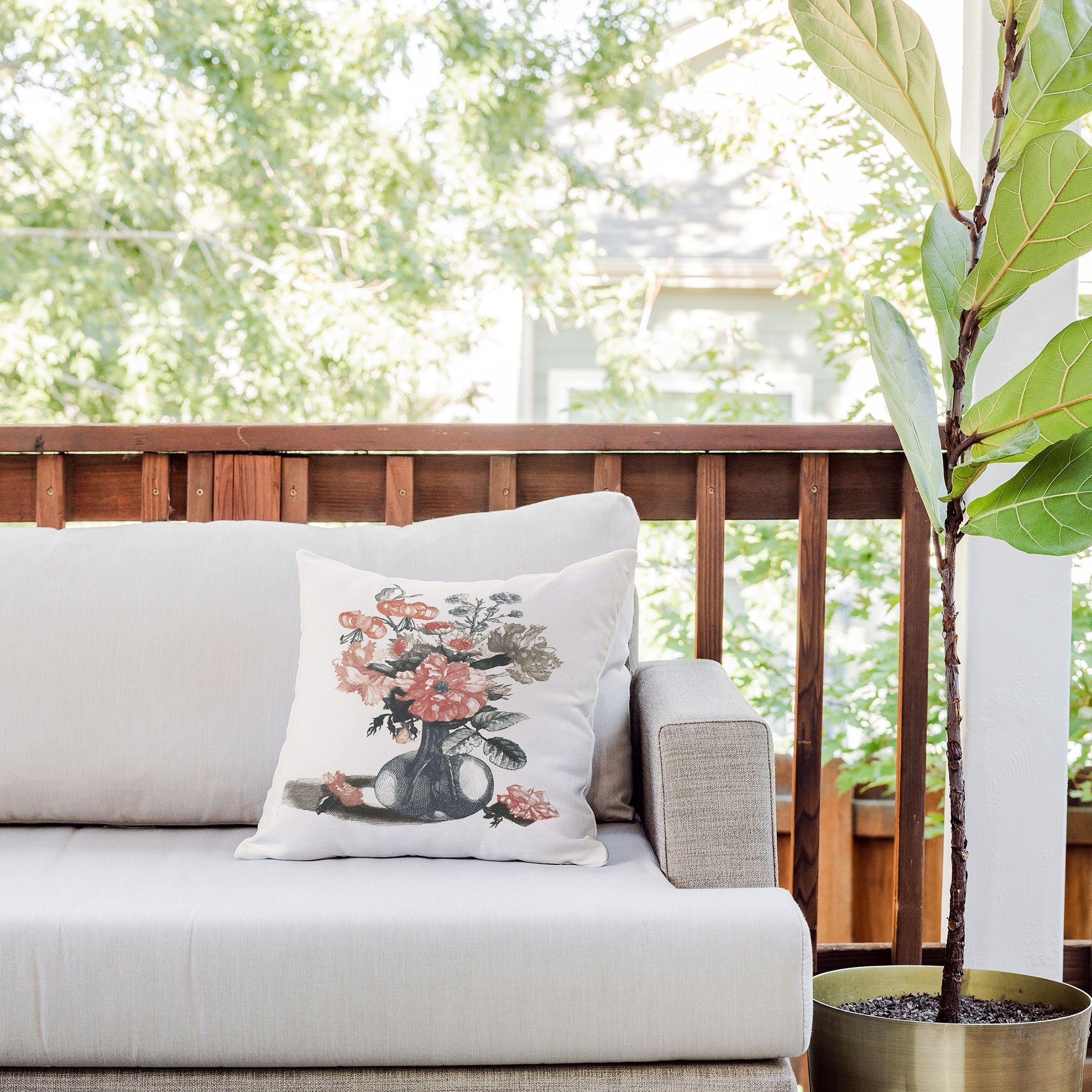Shopability Five Prints of Flowers in Vase Outdoor Throw Pillow