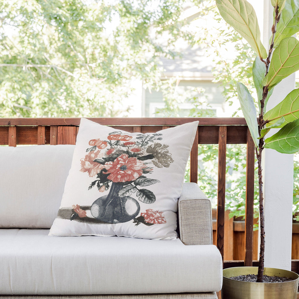 Shopability Five Prints of Flowers in Vase Outdoor Throw Pillow
