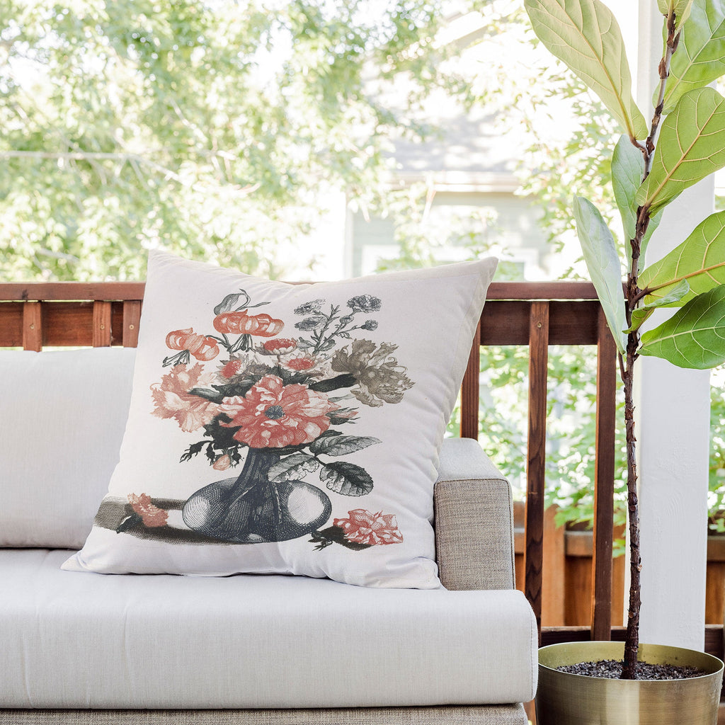 Shopability Five Prints of Flowers in Vase Outdoor Throw Pillow