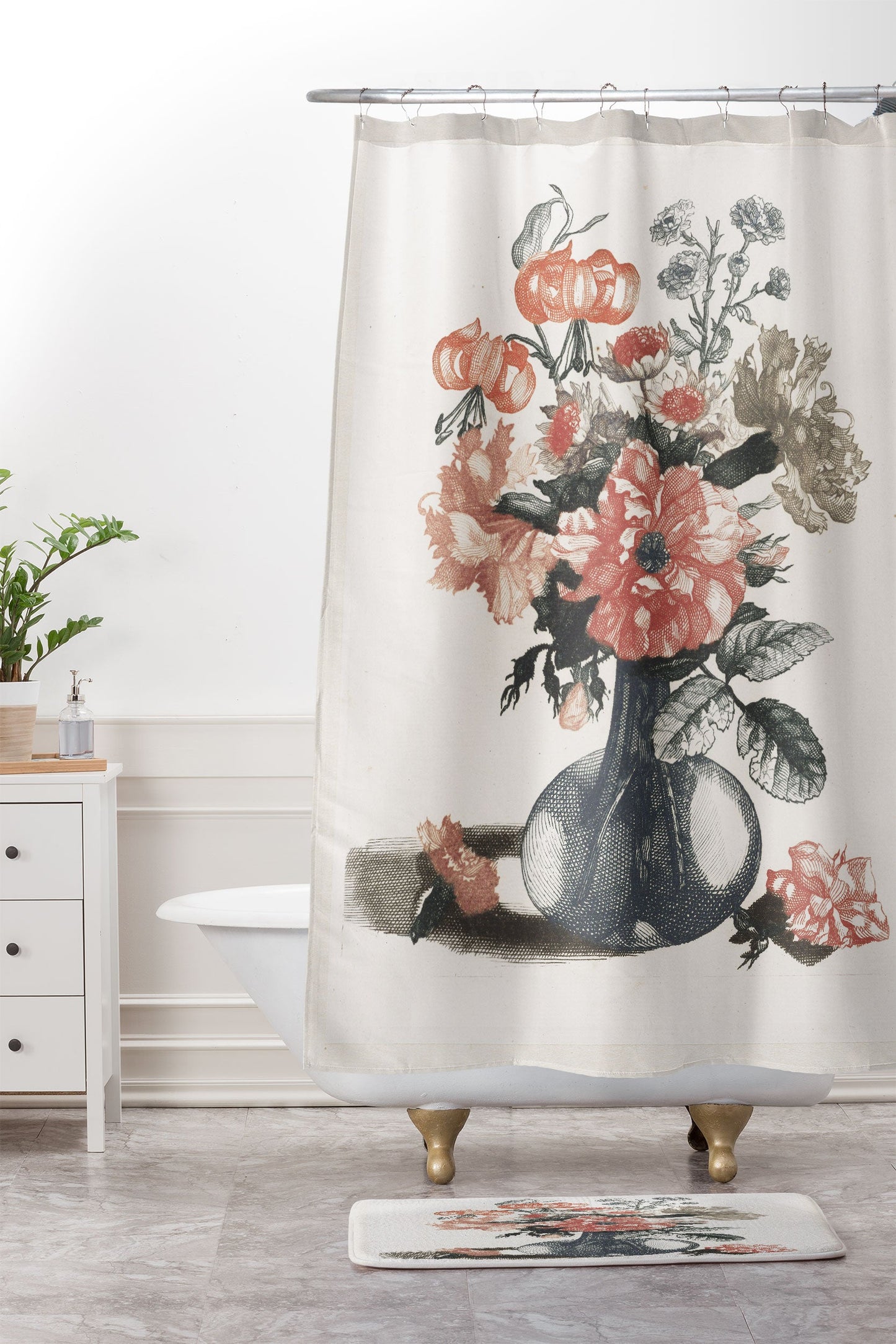 Shopability Five Prints of Flowers in Vase Memory Foam Bath Mat