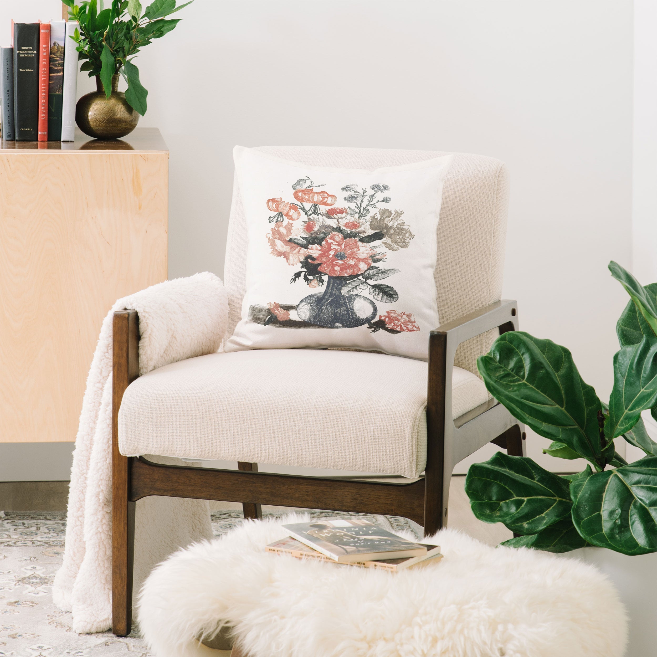 Shopability Five Prints of Flowers in Vase Throw Pillow