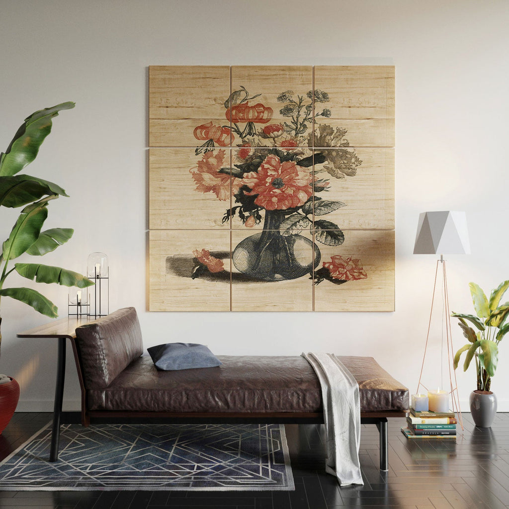 Shopability Five Prints of Flowers in Vase Wood Wall Mural
