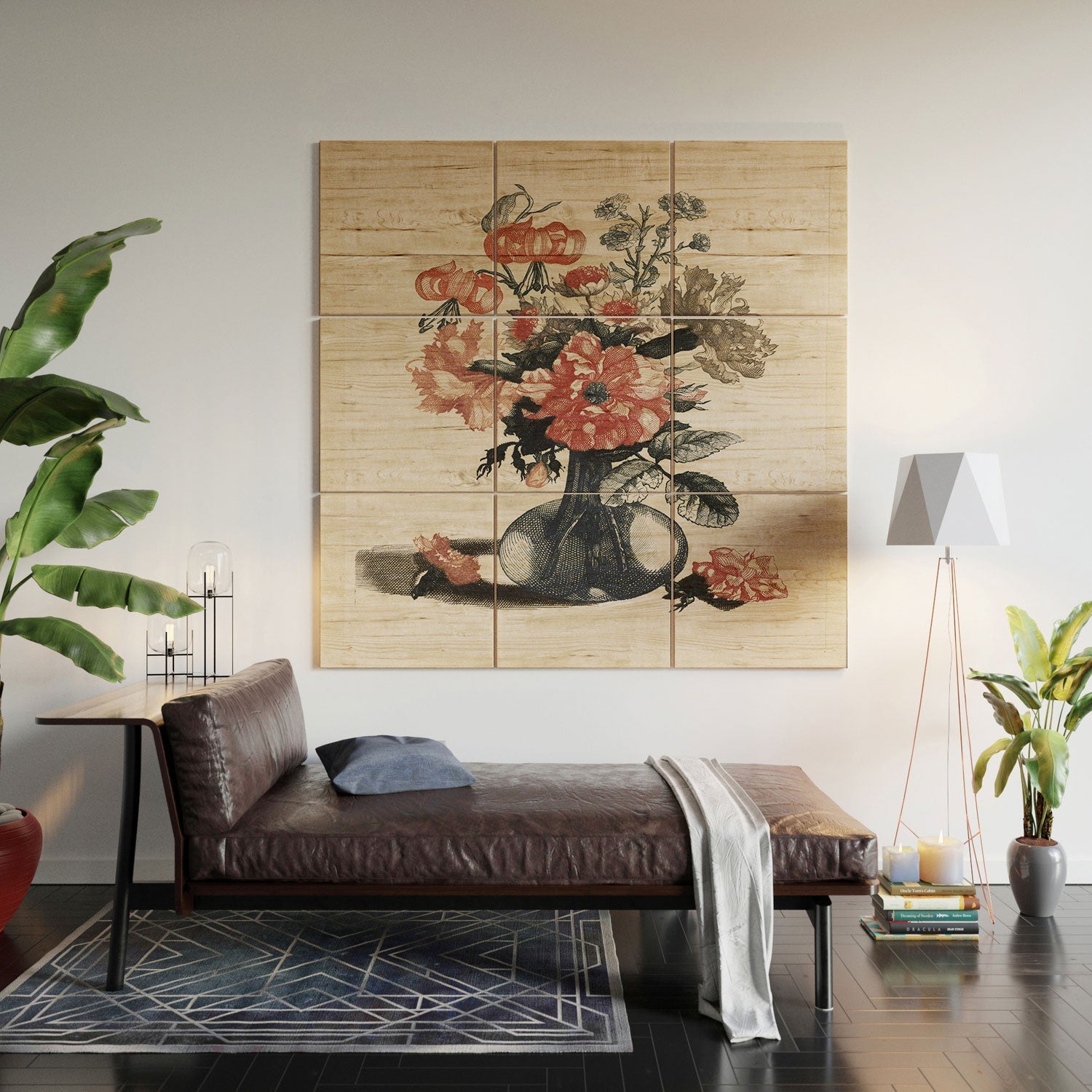 Shopability Five Prints of Flowers in Vase Wood Wall Mural