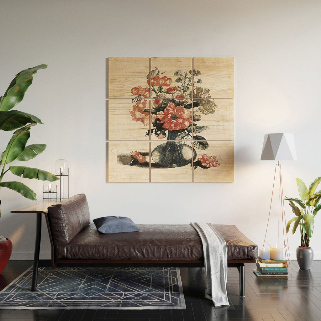 Shopability Five Prints of Flowers in Vase Wood Wall Mural