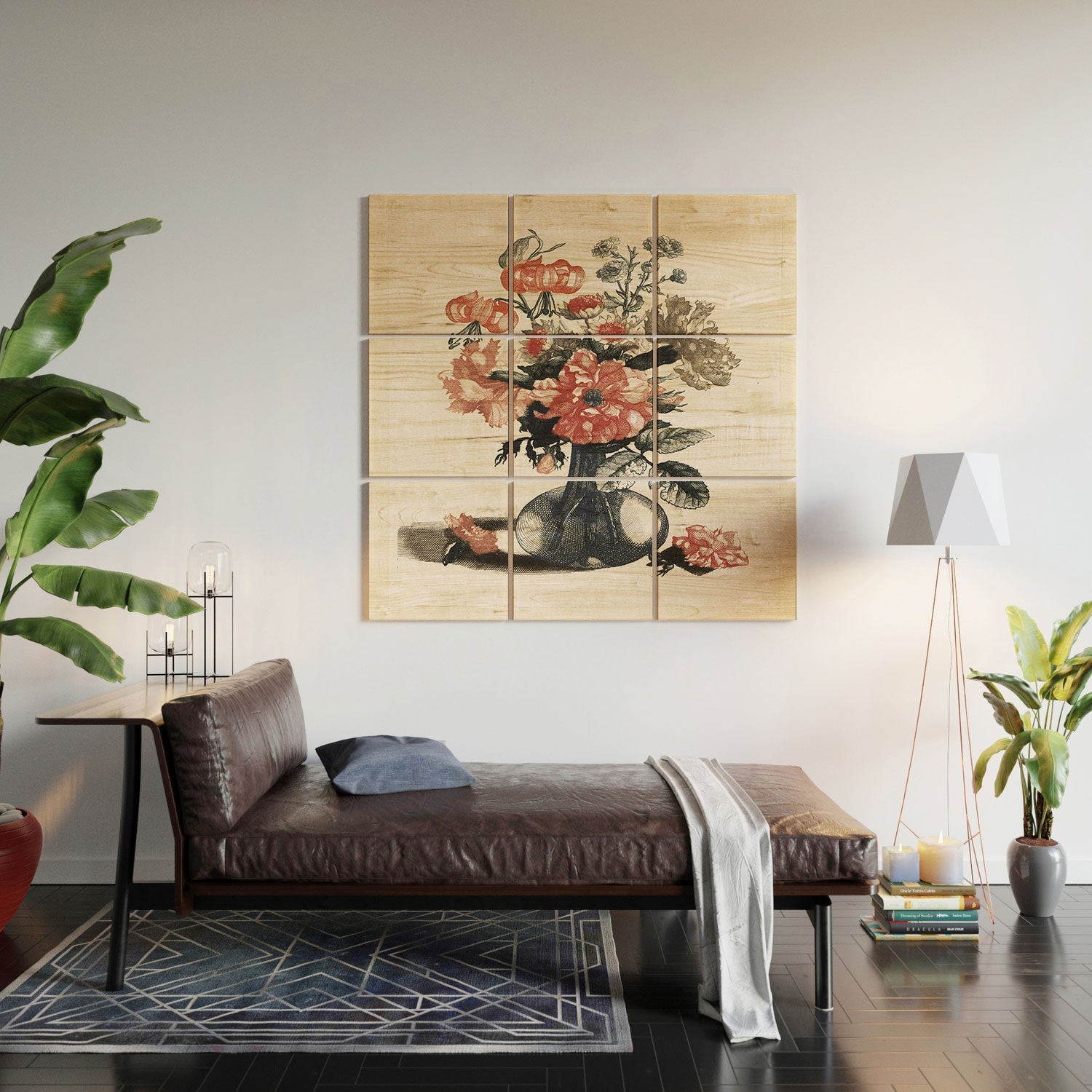Shopability Five Prints of Flowers in Vase Wood Wall Mural