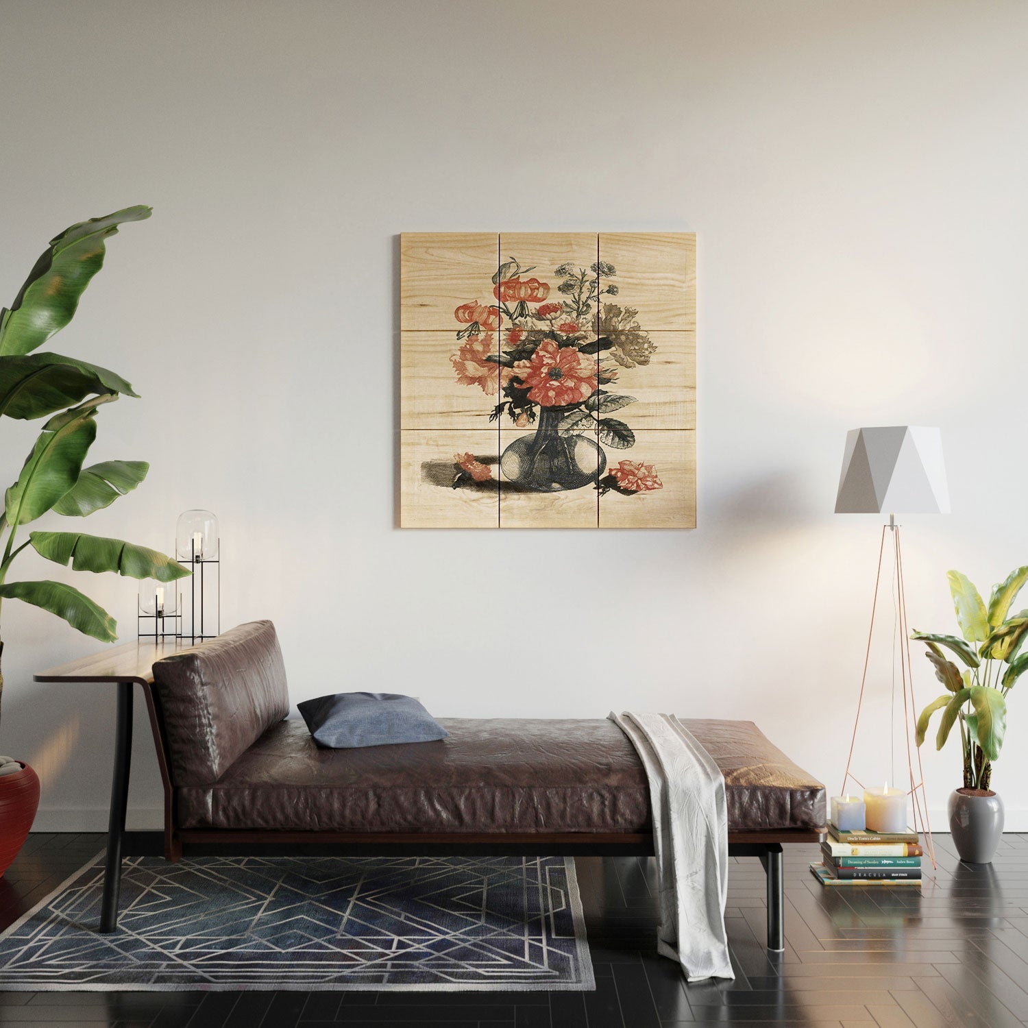 Shopability Five Prints of Flowers in Vase Wood Wall Mural