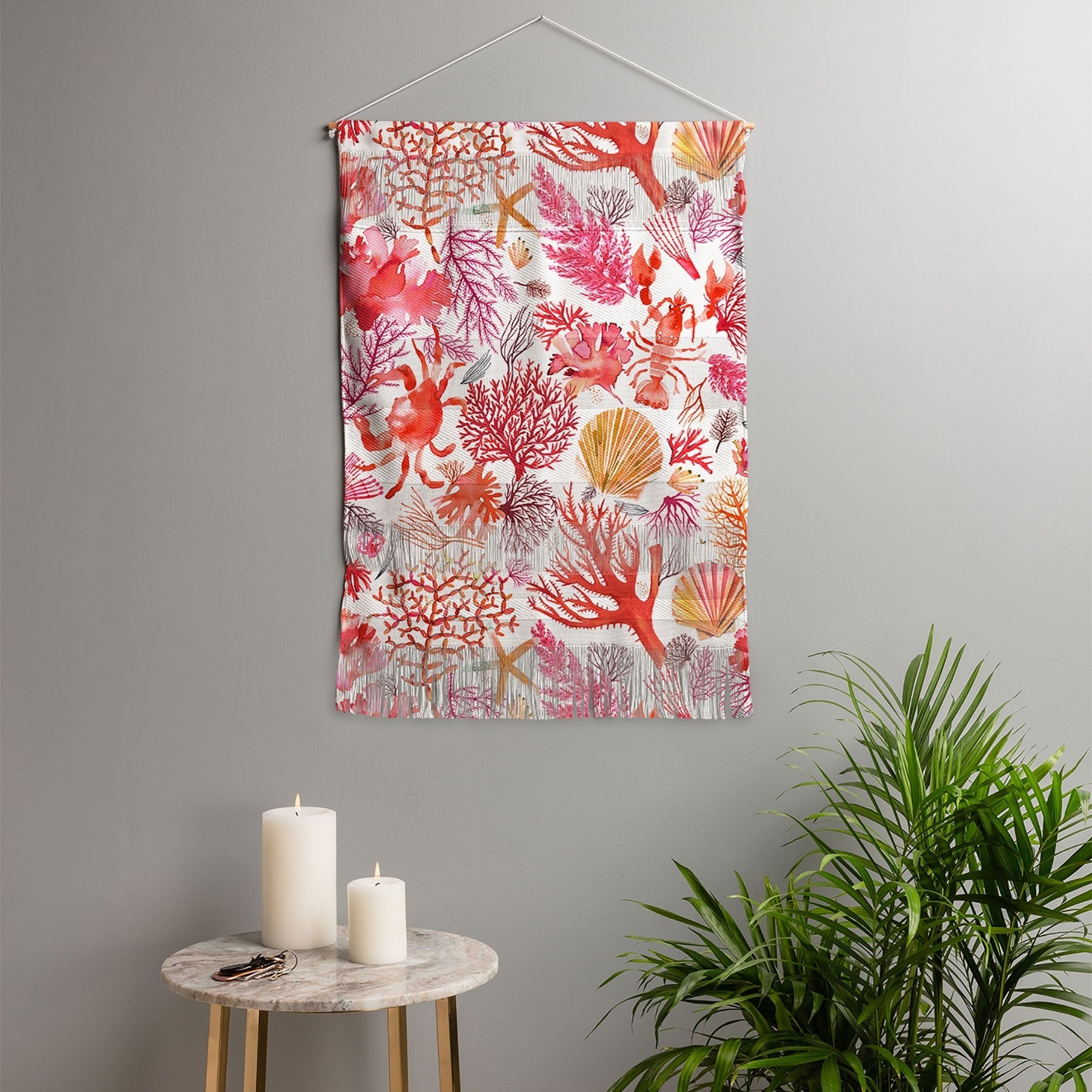 Ninola Design Botanic Retreat Coral Reef Crab Lobster Red Wall Hanging Portrait