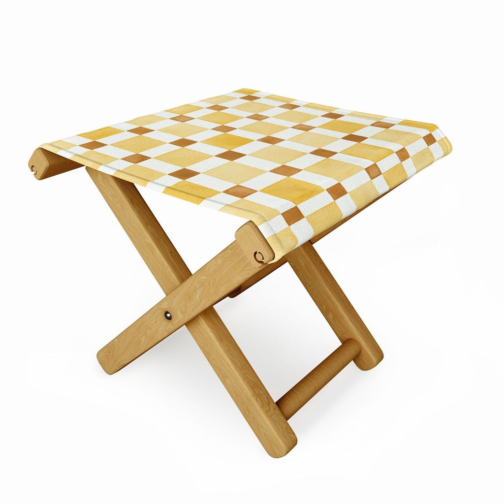Ninola Design Everyday Artifact Checker Mosaic Tiles Geometry Yellow Folding Stool