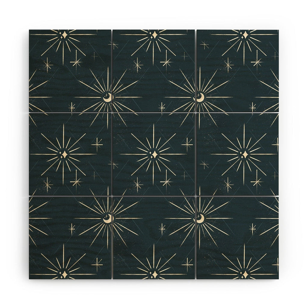 Little Om Pattern Little Moon navy Wood Wall Mural