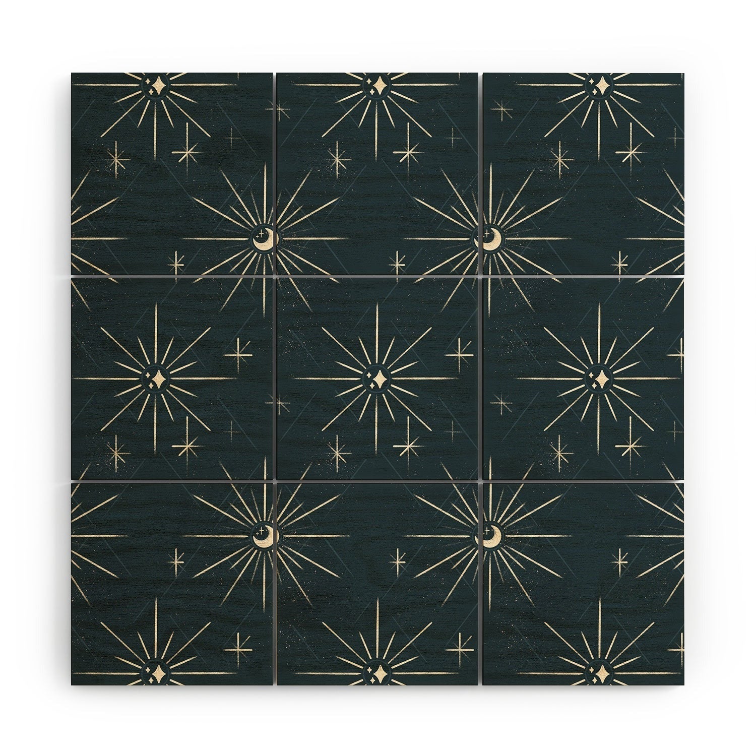 Little Om Pattern Little Moon navy Wood Wall Mural