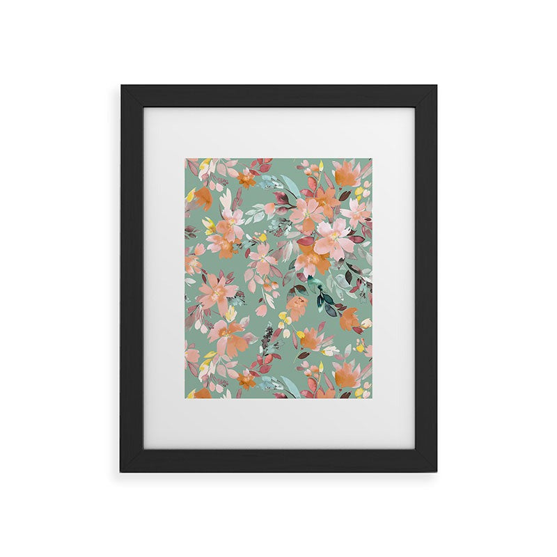 Ninola Design Botanic Retreat Floral Oleander Whimsical Teal Green Framed Art Print